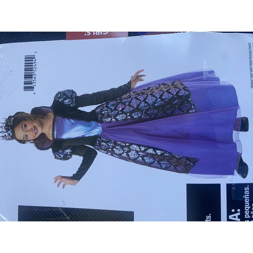 Girls' Gothic Queen Costume Dress with Tiara and Collar, Size M (7/8)